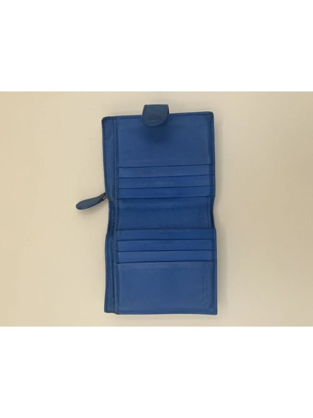 Bottega Veneta Blue Leather Woven Wallet With Snap & Zip Closures Made In Italy